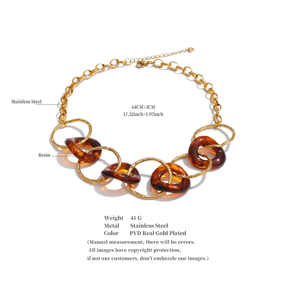 Resin Acrylic Round Statement Necklace – Waterproof 18K Gold Plated Necklace | Ezra Gems