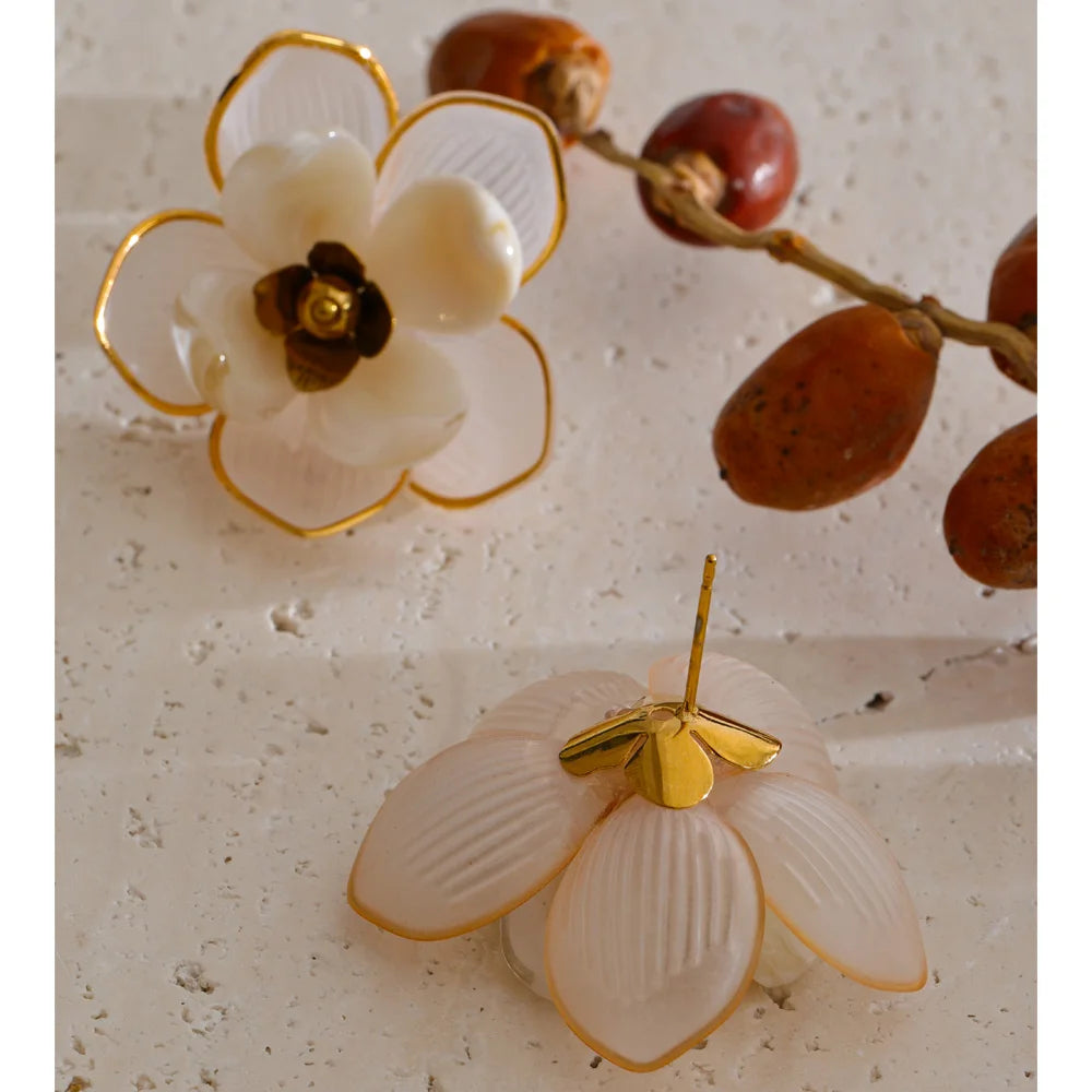 Fairy Resin Flower Stud Earrings – Waterproof 18K Gold Plated Earrings | Ezra Gems