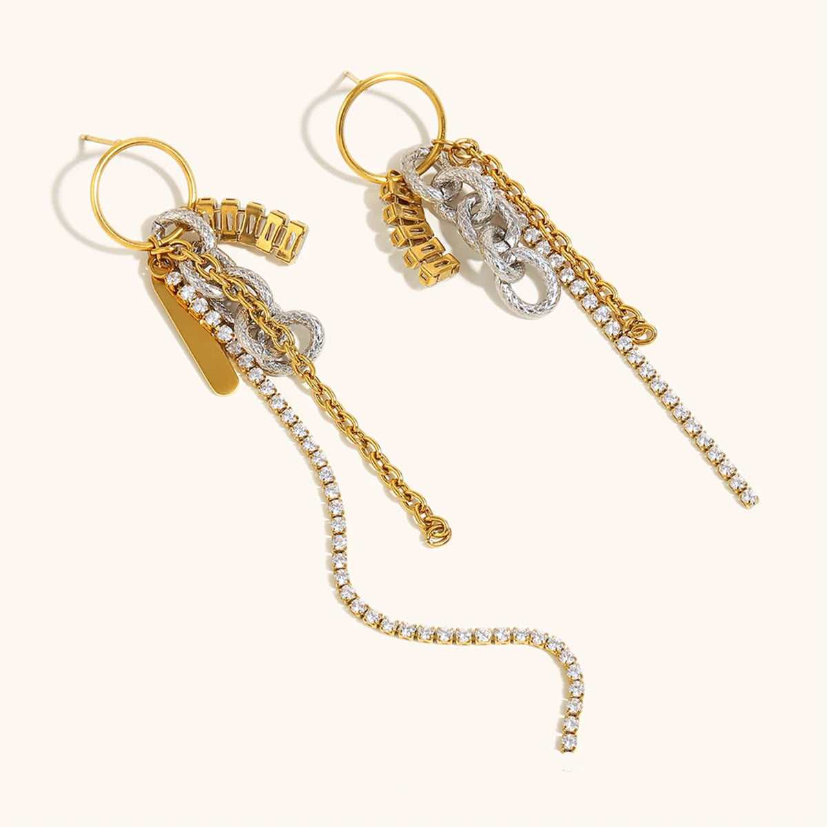 Zircon Chain Tassel Earrings – Waterproof 18K Gold Plated Earrings | Ezra Gems
