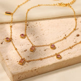 Pink Stone Pendant Necklace and Bracelet Set