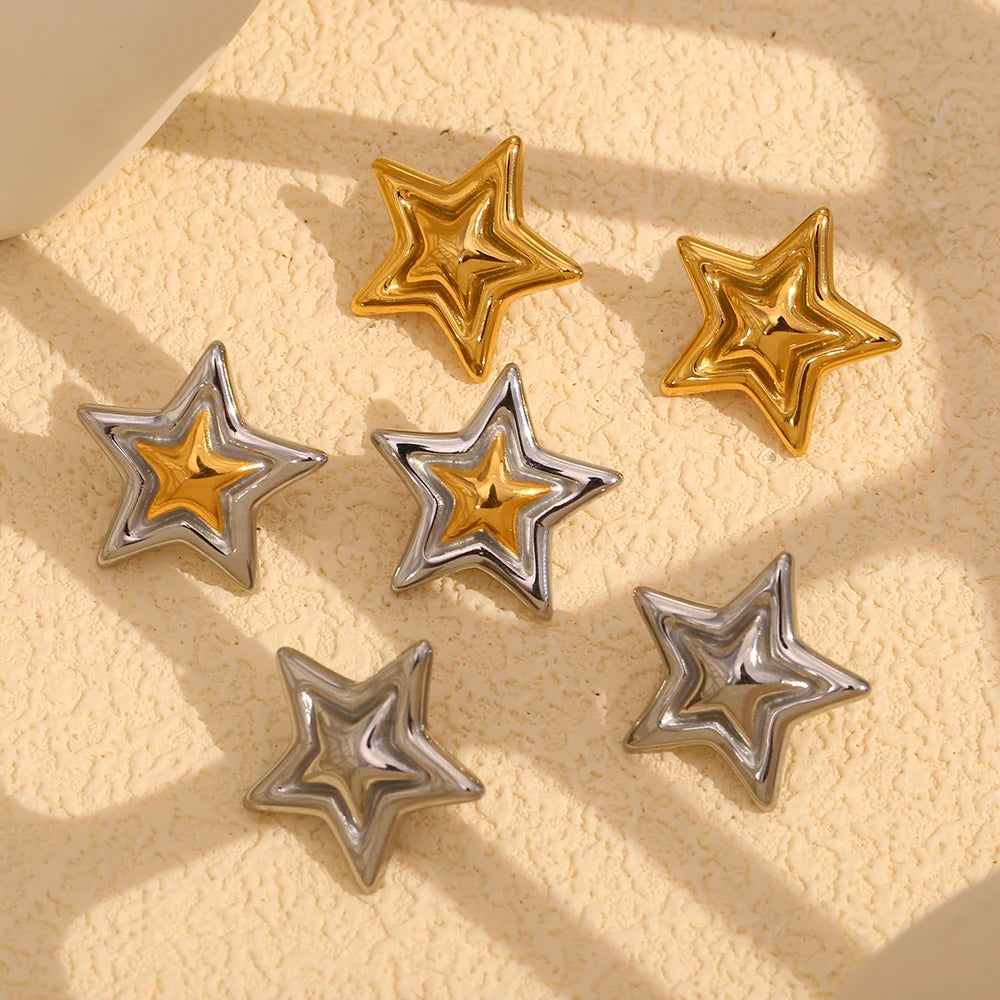 Double-Layer Pentagram Star Earrings – Waterproof 18K Gold Plated Earrings | Ezra Gems