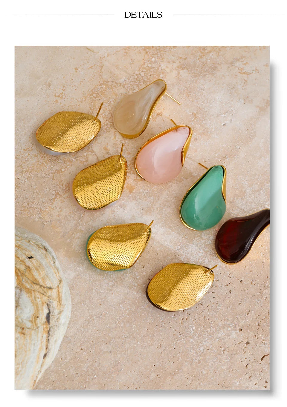 Resin Water Drop Stud Earrings – Waterproof 18K Gold Plated Earrings | Ezra Gems