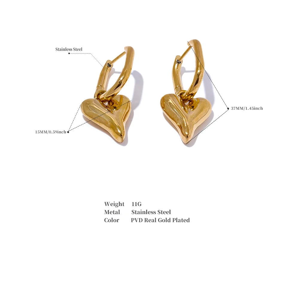 Shiny gold-plated 316L stainless steel heart hoop earrings