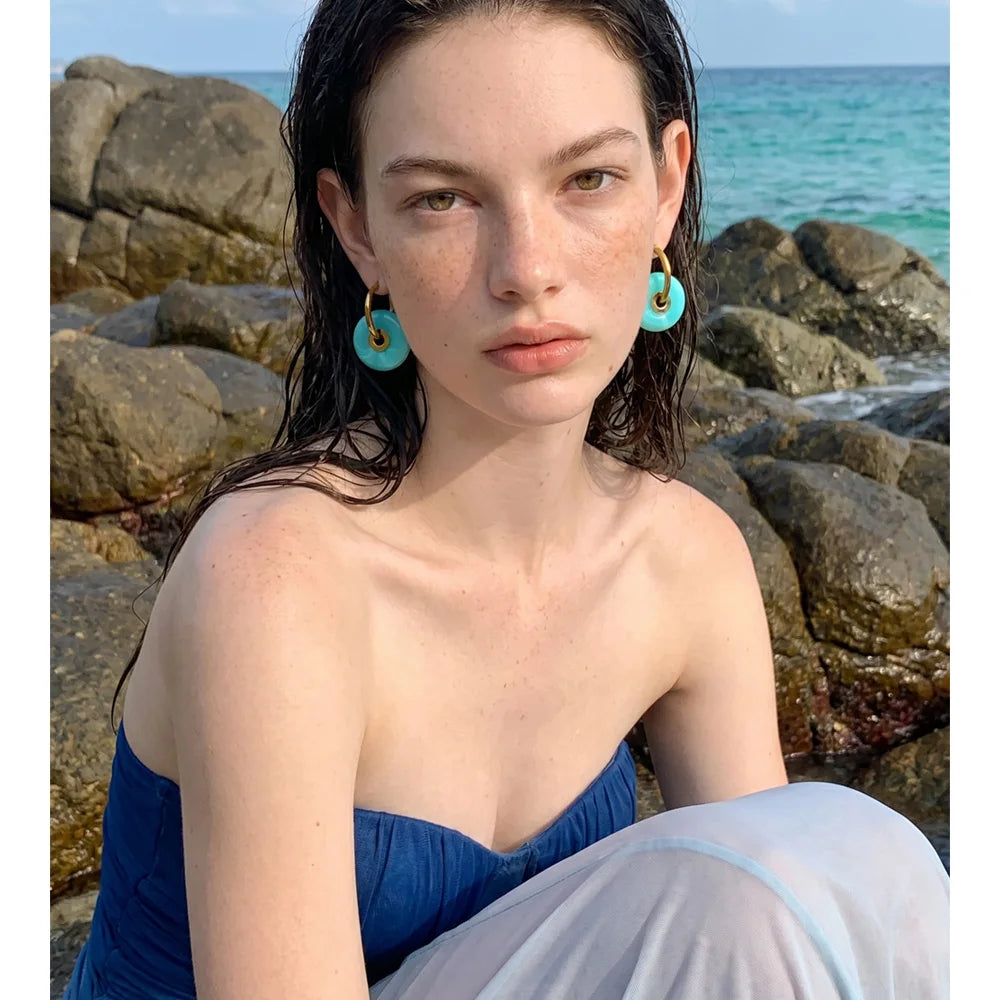 Thick Round Acrylic Resin Drop Earrings – Waterproof 18K Gold Plated Earrings | Ezra Gems