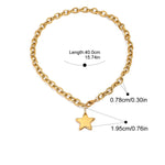 Gold chain bracelet with star charm and measurement details on a white background