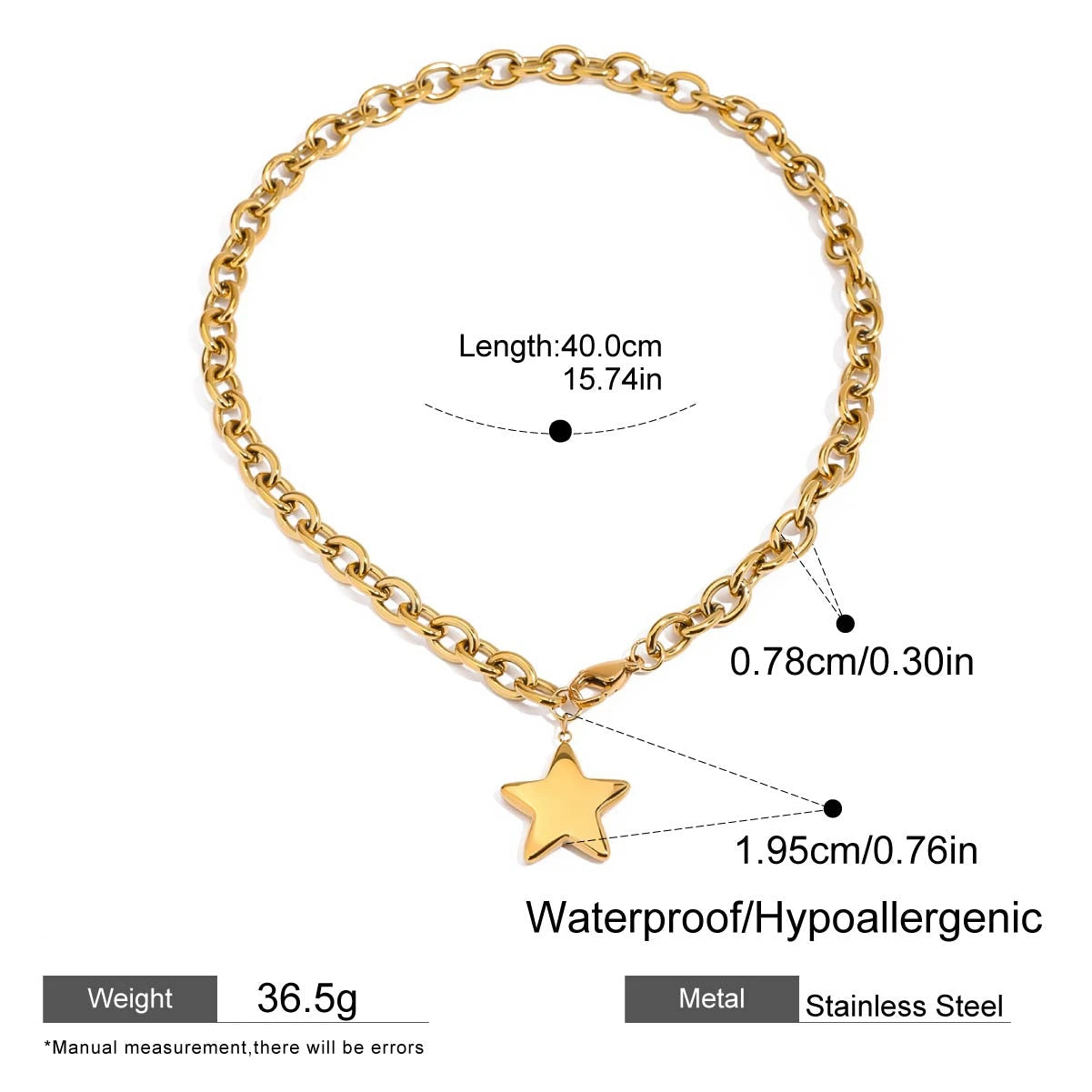 Smooth Star Pendant Necklace – Waterproof 18K Gold Plated Necklace | Ezra Gems