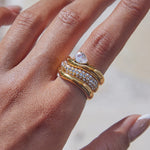 Wave Curve Zirconia Stacking Ring – Waterproof 18K Gold Plated Ring | Ezra Gems