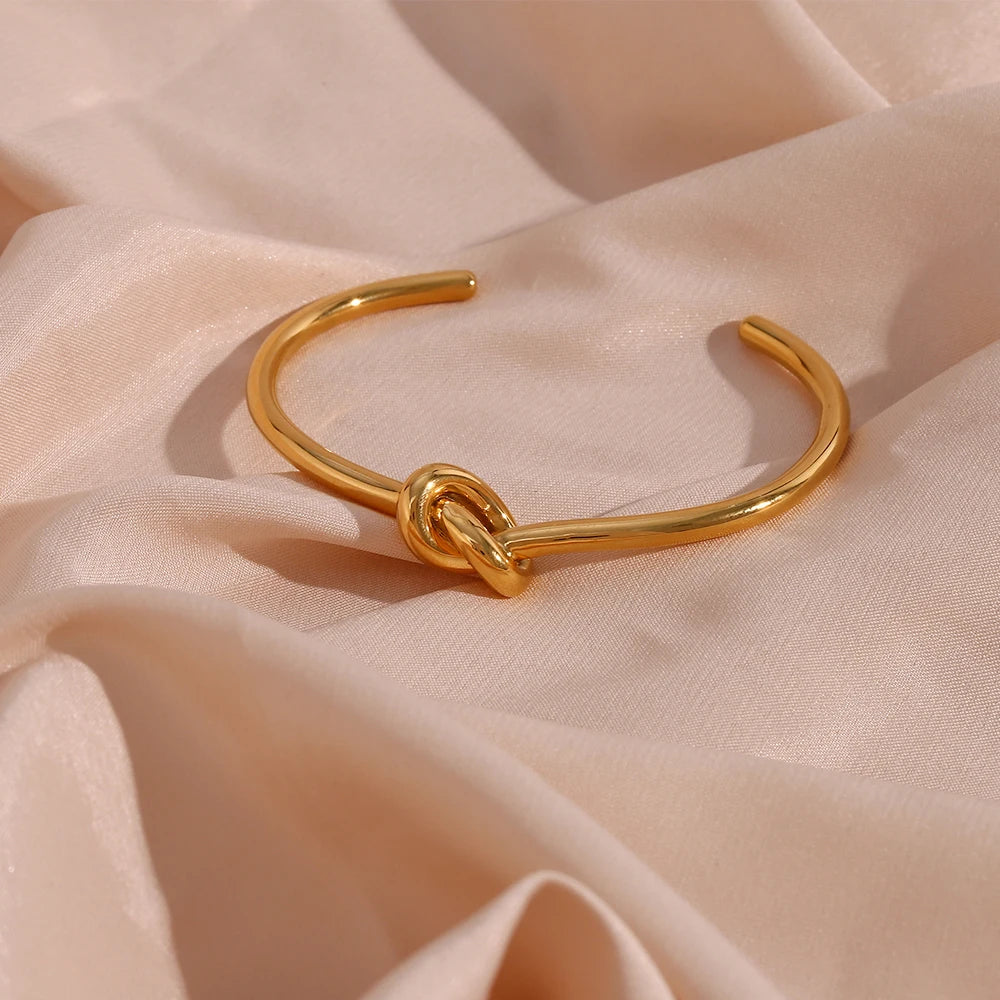 Minimalist Knot Cuff Bangle – Waterproof 18K Gold Plated Bracelet | Ezra Gems