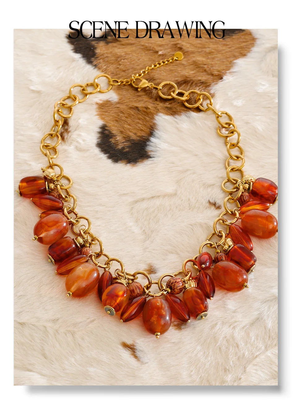 Amber Resin Bead Charm Necklace – Waterproof 18K Gold Plated Necklace | Ezra Gems