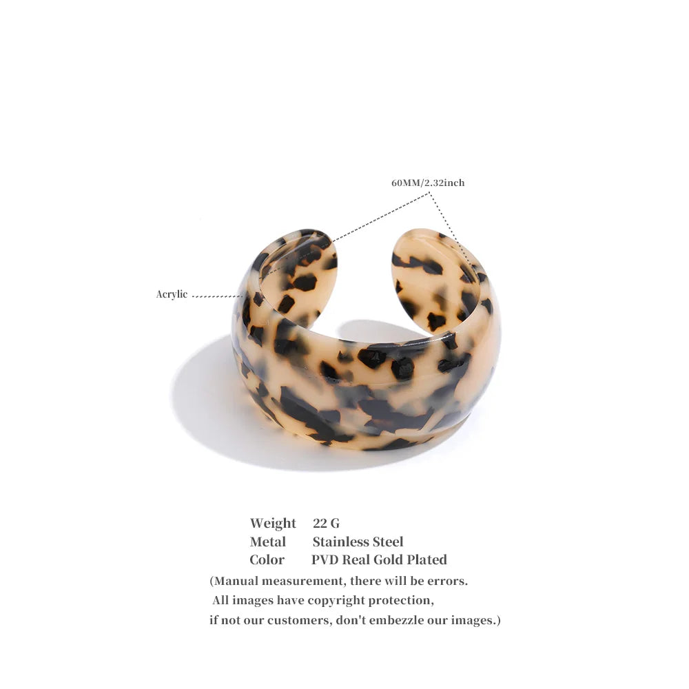 Leopard Print Resin Cuff Bracelet – Waterproof 18K Gold Plated Bracelet | Ezra Gems