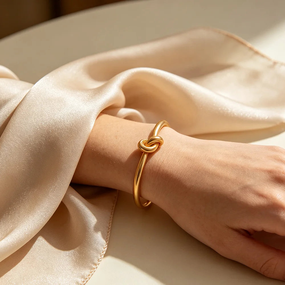 Minimalist Knot Cuff Bangle – Waterproof 18K Gold Plated Bracelet | Ezra Gems