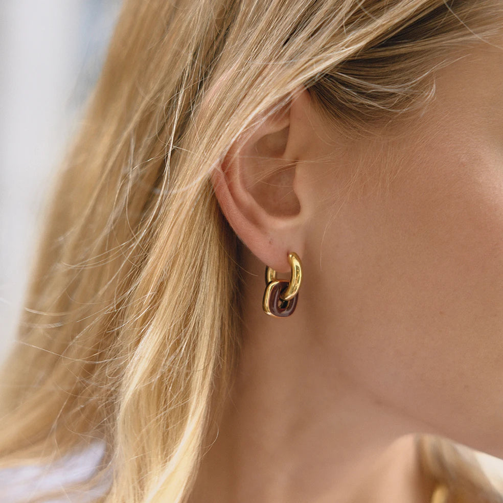 Enamel Double Ring Drop Earrings – Waterproof 18K Gold Plated Earrings | Ezra Gems