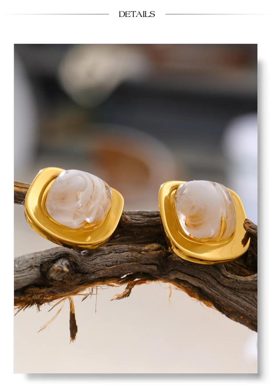 Glossy Resin Square Stud Earrings – Waterproof 18K Gold Plated Earrings | Ezra Gems