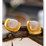 Glossy Resin Square Stud Earrings – Waterproof 18K Gold Plated Earrings | Ezra Gems