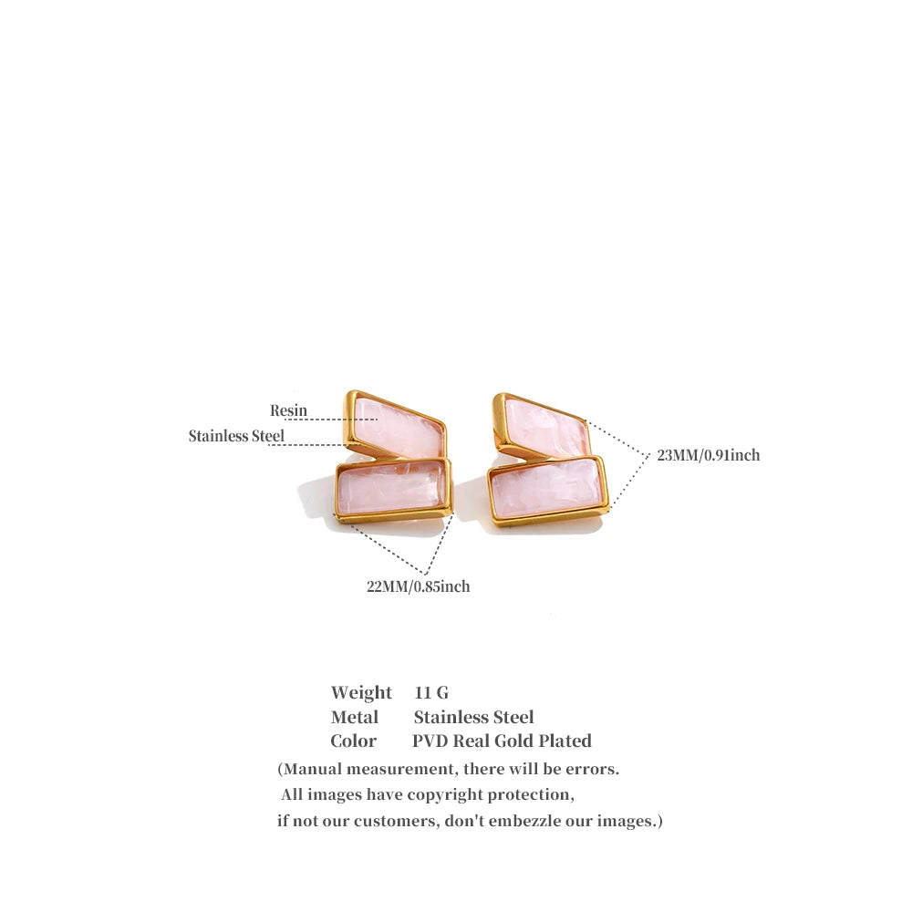 Acrylic Rectangle Stud Earrings – Waterproof 18K Gold Plated Earrings | Ezra Gems