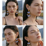 Blue Ceramic Flower Drop Earrings