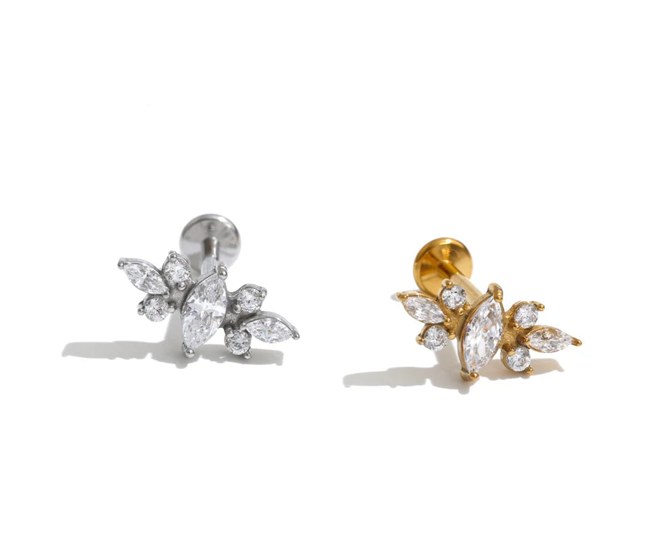Shiny Cubic Zirconia Flat Back Earring – Waterproof 18K Gold Plated Earring | Ezra Gems
