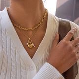 Pearl Cross Heart Pendant Necklace – Waterproof 18K Gold Plated Necklace | Ezra Gems