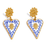 Blue Enamel Heart Drop Earrings