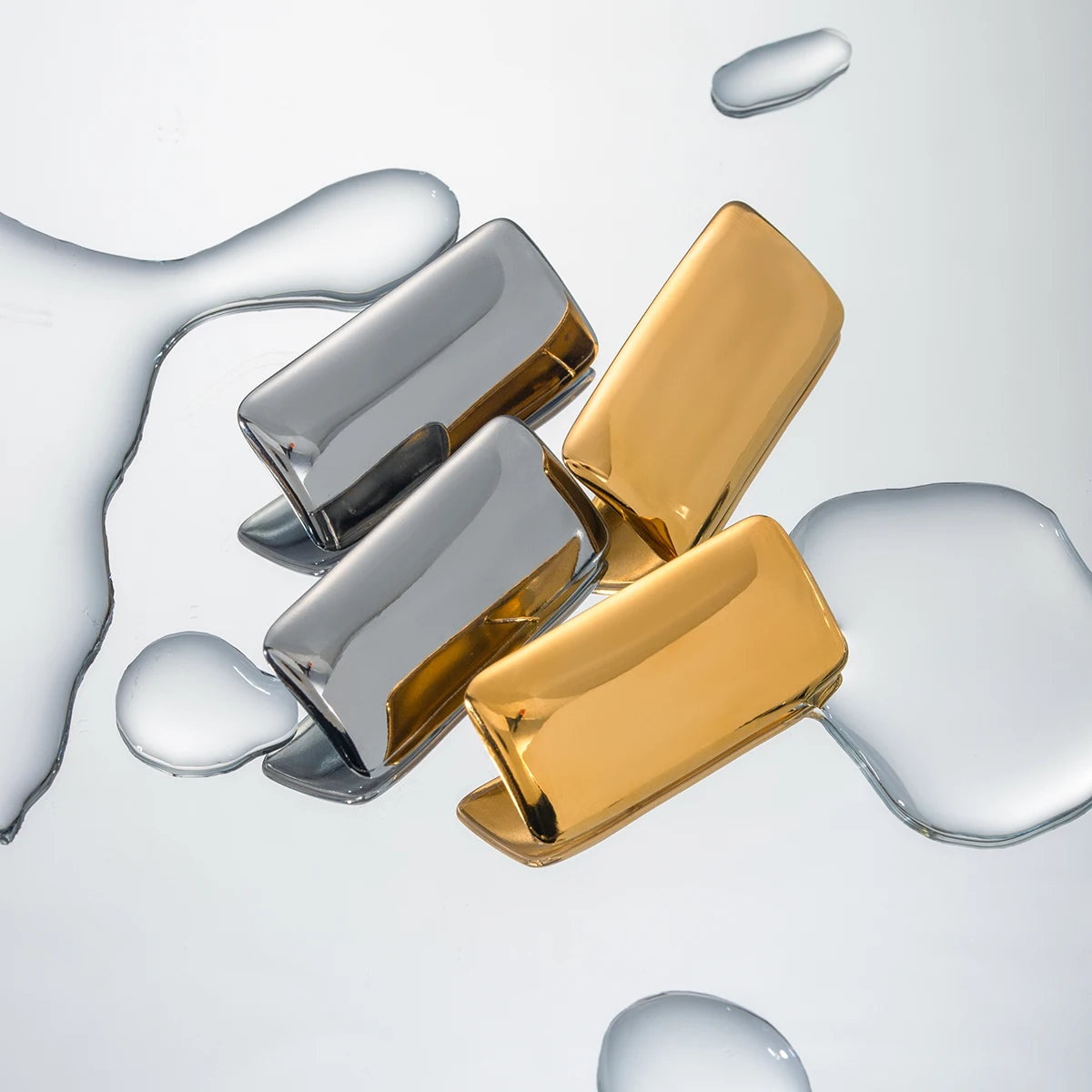 Rectangular Glossy Stud Earrings – Waterproof 18K Gold Plated Earrings | Ezra Gems