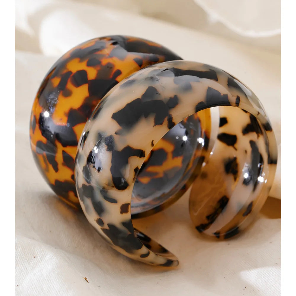 Leopard Print Resin Cuff Bracelet – Waterproof 18K Gold Plated Bracelet | Ezra Gems