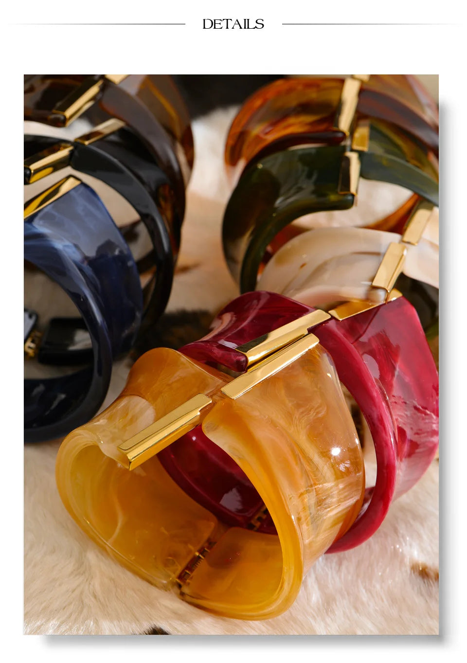 Acrylic Wide Statement Bangle – Waterproof 18K Gold Plated Bracelet | Ezra Gems
