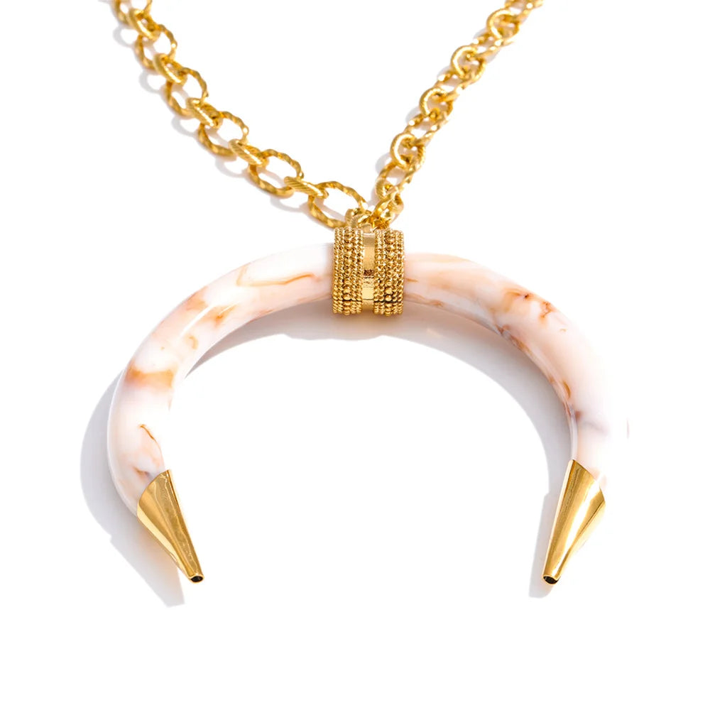 Resin Horn Pendant Long Necklace – Waterproof 18K Gold Plated Necklace | Ezra Gems