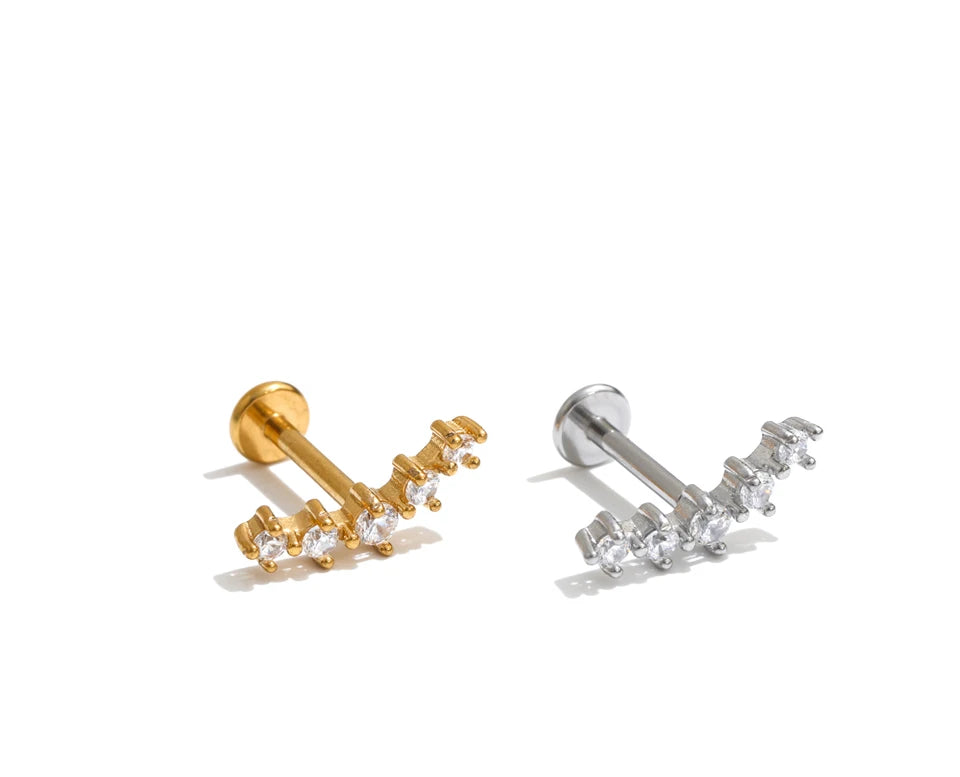 Zircon Helix Flat Back Cartilage Earring – Waterproof 18K Gold Plated Earring | Ezra Gems