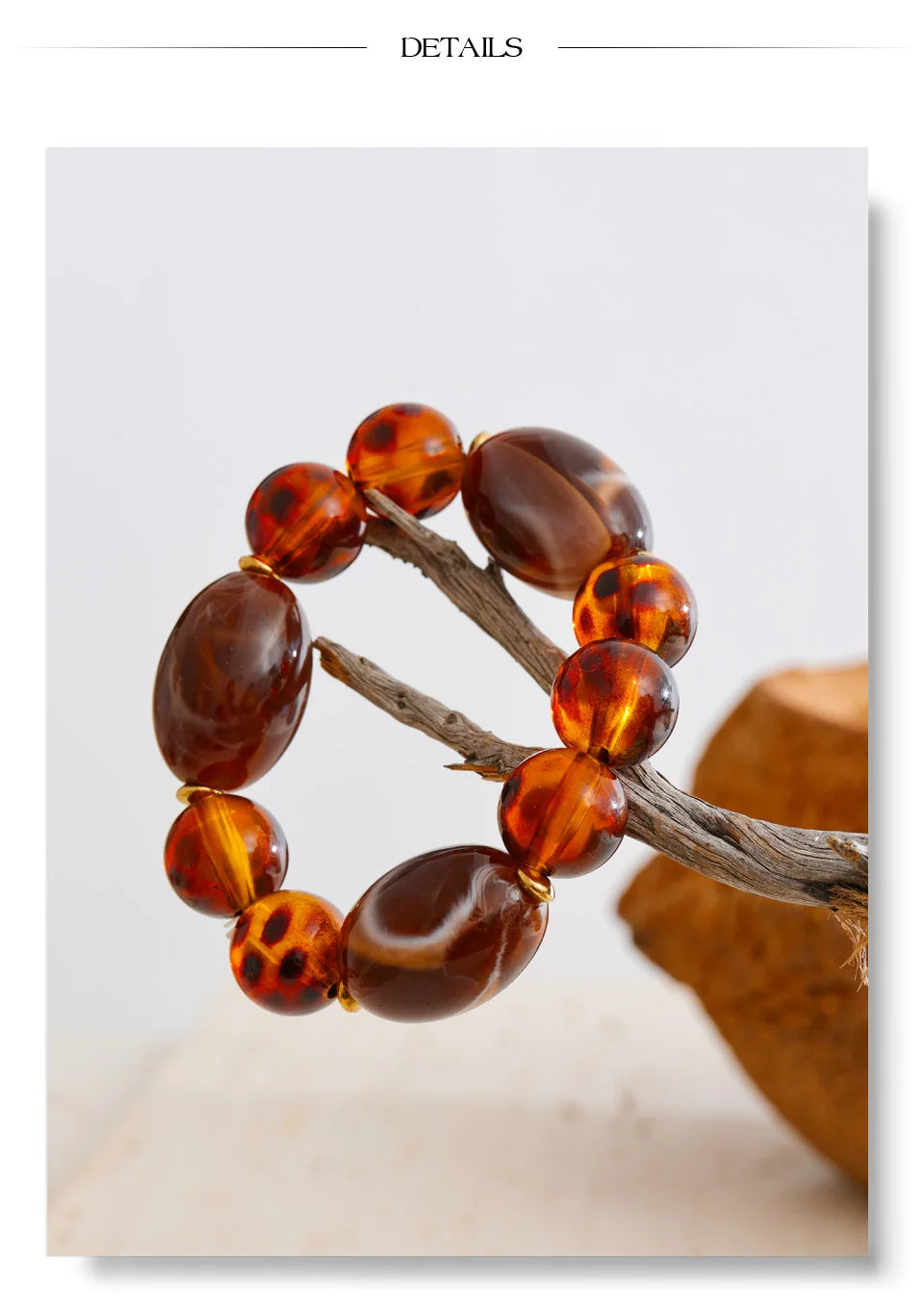 Amber Resin Round Bead Chain Bracelet – Waterproof 18K Gold Plated Bracelet | Ezra Gems