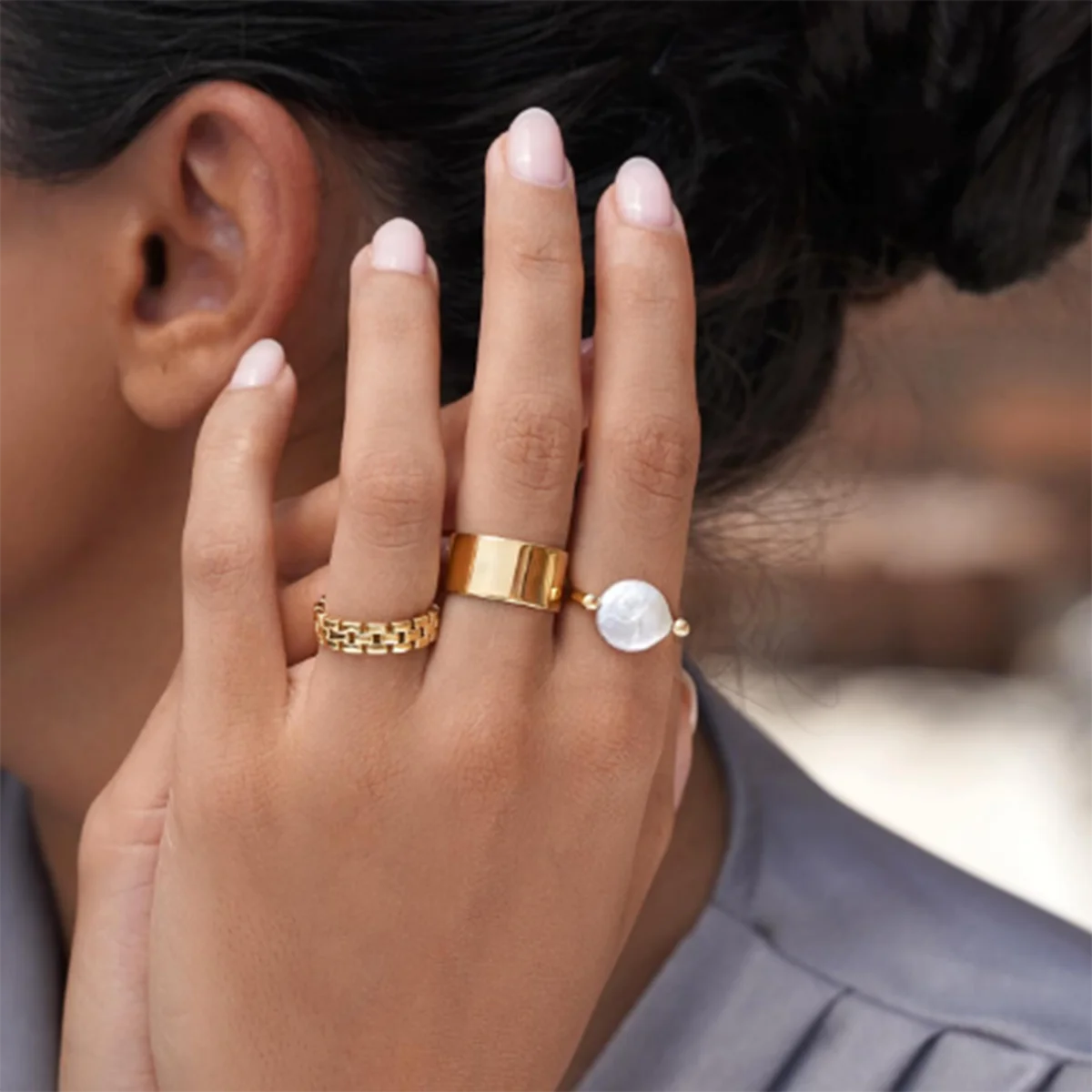 Freshwater Pearl U Shape Ring – Waterproof 18K Gold Plated Ring | Ezra Gems