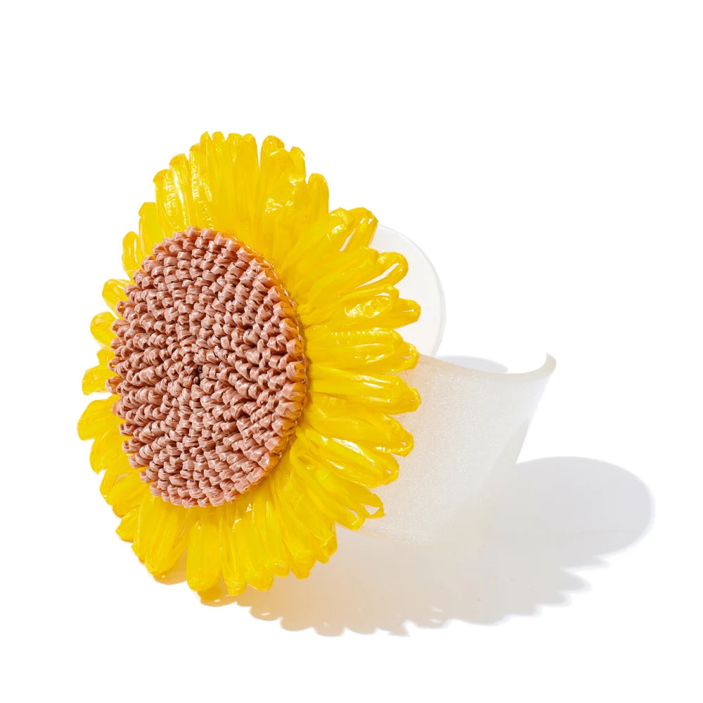 Sunflower Resin Cuff Bangle Bracelet – Waterproof 18K Gold Plated Bracelet | Ezra Gems