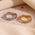Wave Pattern Plain Band Ring – Waterproof 18K Gold Plated Ring | Ezra Gems