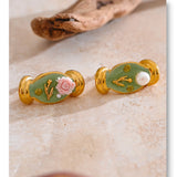 Green Enamel Pearl Flower Ring