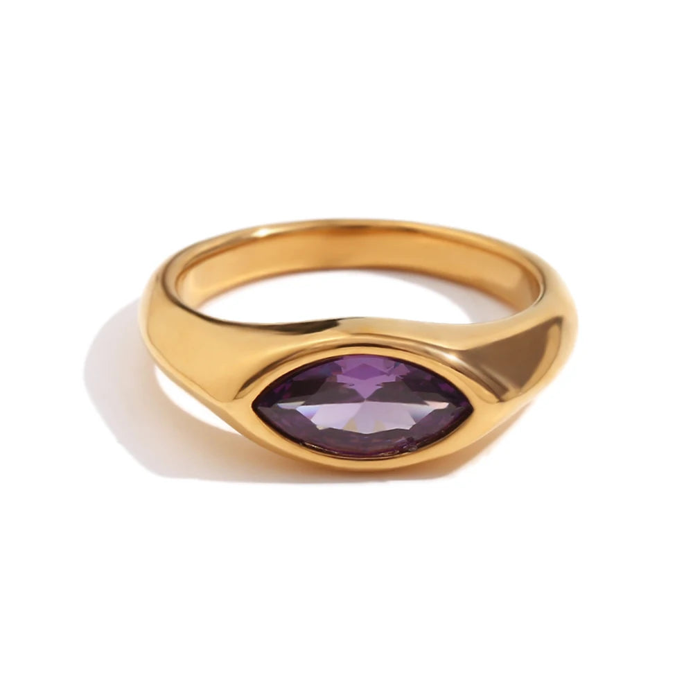 Horse Eye Zircon Signet Ring – Waterproof 18K Gold Plated Ring | Ezra Gems