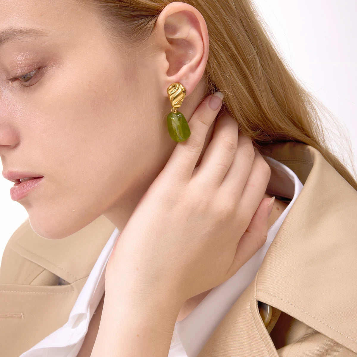 Green Resin Drop Earrings – Waterproof 18K Gold Plated Earrings | Ezra Gems