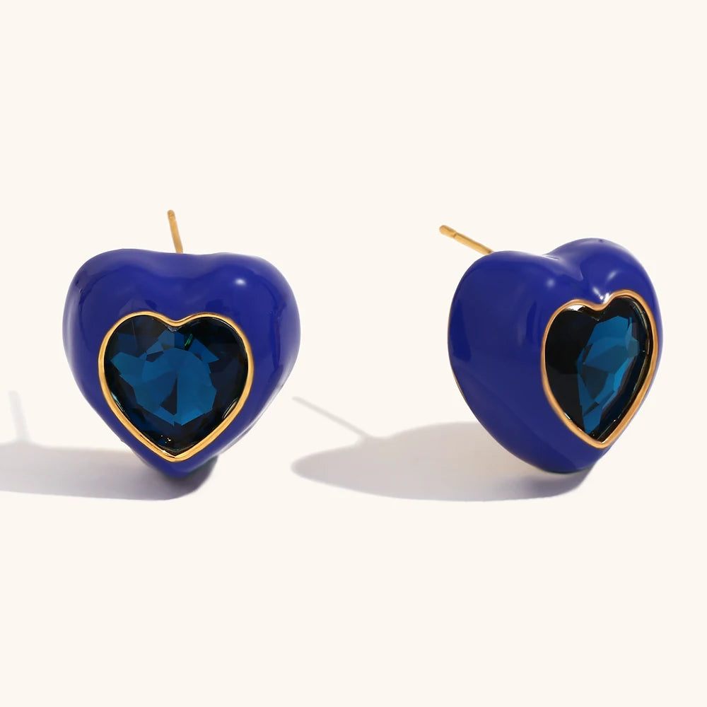 Heart Zircon Inlay Earrings – Waterproof 18K Gold Plated Earrings | Ezra Gems
