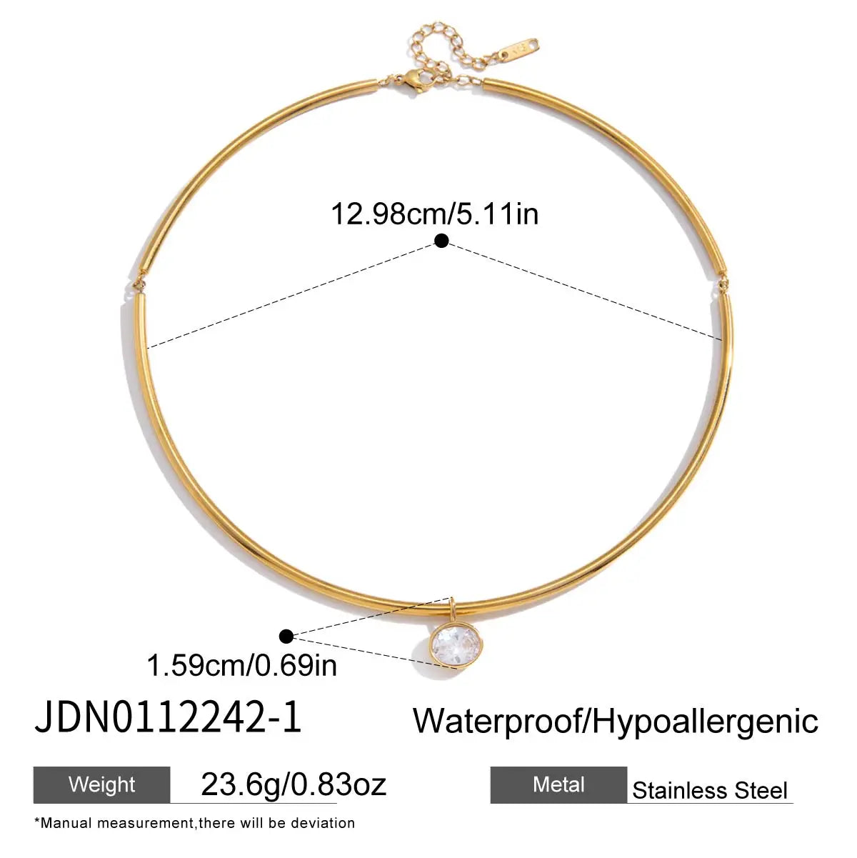 Zircon Charm Rigid Collar Necklace – Waterproof 18K Gold Plated Necklace | Ezra Gems
