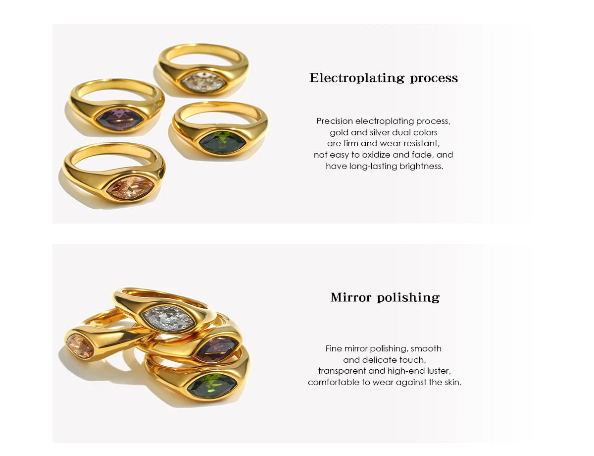 Horse Eye Zircon Signet Ring – Waterproof 18K Gold Plated Ring | Ezra Gems