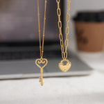Lock and Key Layered Necklace Set - Necklaces