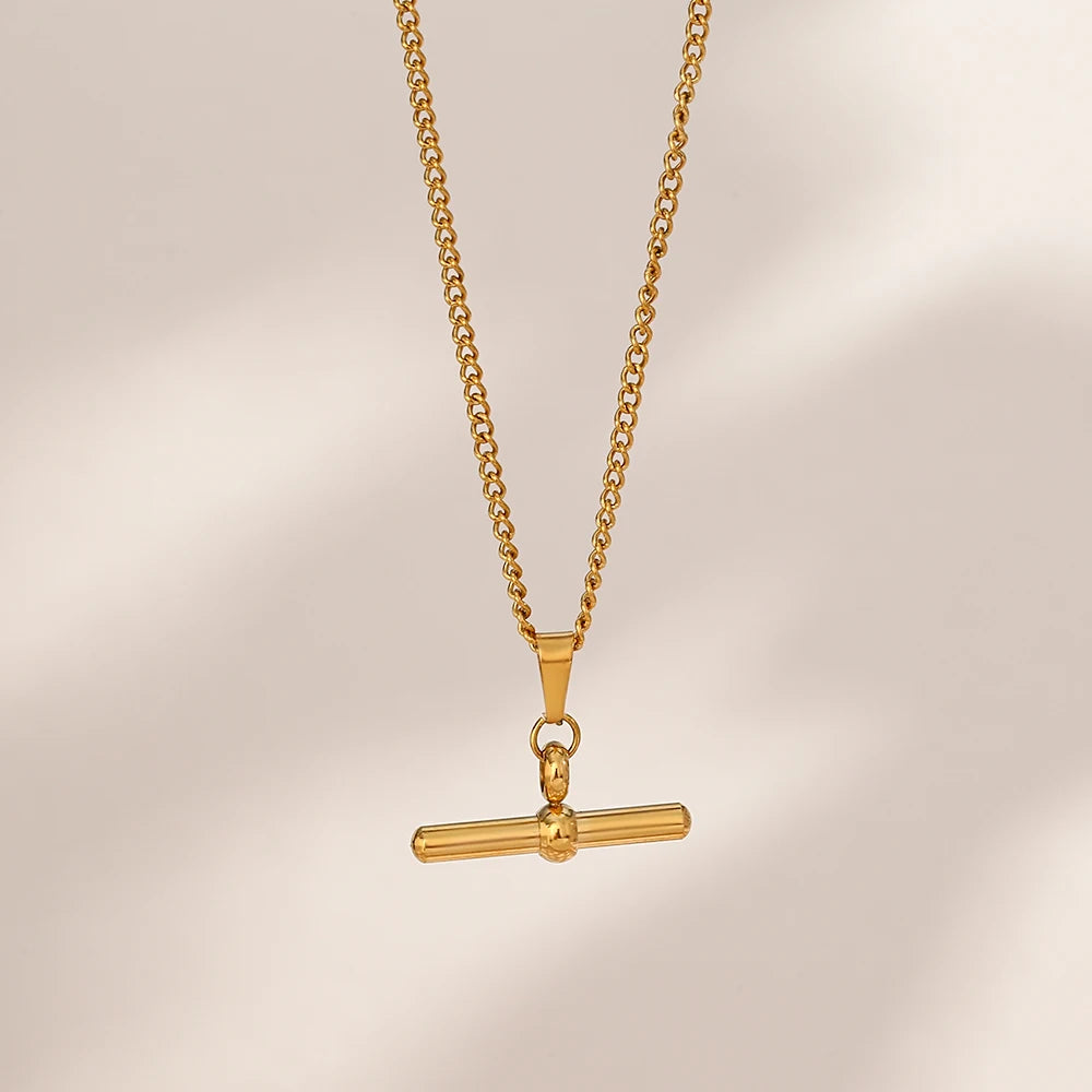Minimalist T-Bar Pendant Necklace – Waterproof 18K Gold Plated Necklace | Ezra Gems