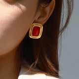 Retro Agate Geometric Stud Earrings