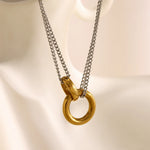 Two-Tone Double Chain Ring Necklace – Waterproof 18K Gold Plated Necklace | Ezra Gems