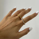 Double Layer Zircon Inlaid Ring – Waterproof 18K Gold Plated Ring | Ezra Gems
