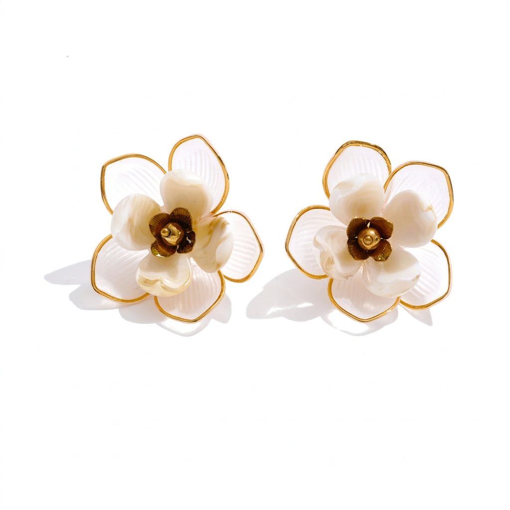 Fairy Resin Flower Stud Earrings – Waterproof 18K Gold Plated Earrings | Ezra Gems