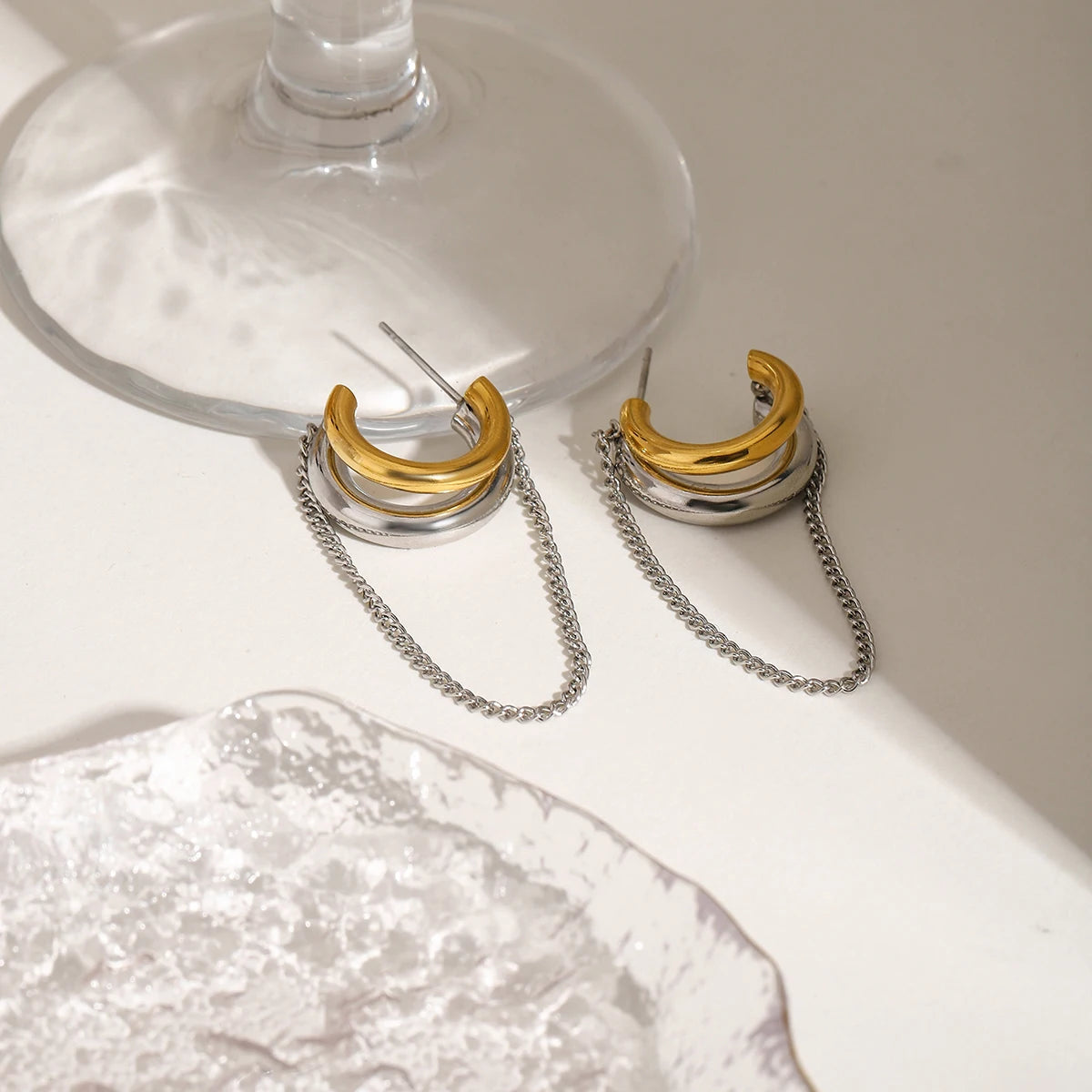 Two-Tone Chain Drape Cuff Earrings – Waterproof 18K Gold Plated Earrings | Ezra Gems