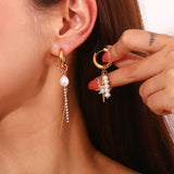 Asymmetric Pearl Charm Hoop Earrings – Waterproof 18K Gold Plated Earrings | Ezra Gems