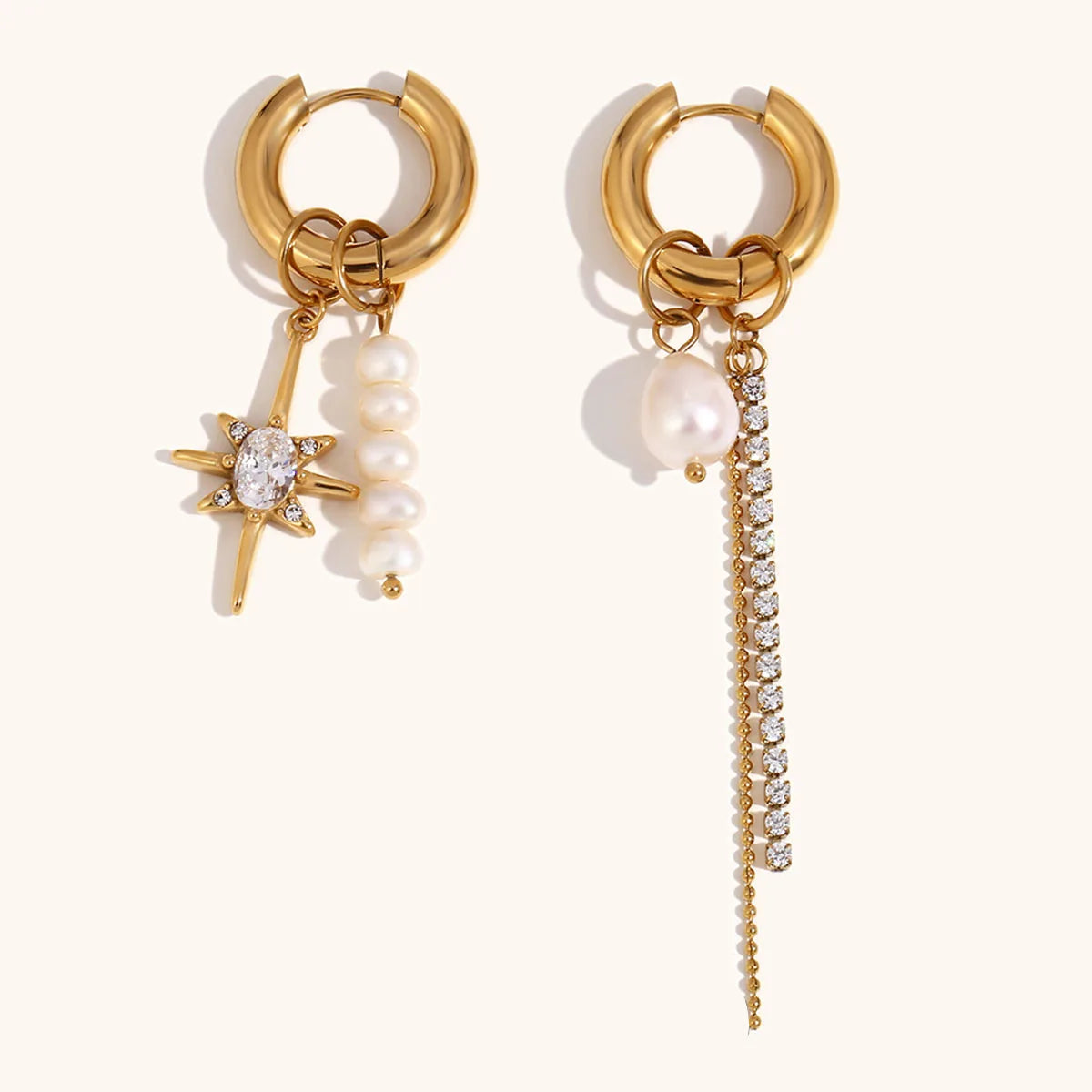 Asymmetric Pearl Charm Hoop Earrings – Waterproof 18K Gold Plated Earrings | Ezra Gems