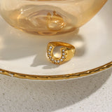 Crystal Pave U Initial Ring – Waterproof 18K Gold Plated Ring | Ezra Gems