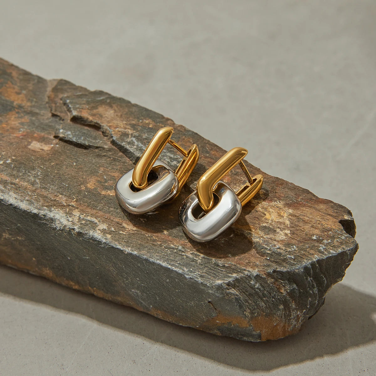 Patchwork U Shape Drop Earrings – Waterproof 18K Gold Plated Earrings | Ezra Gems