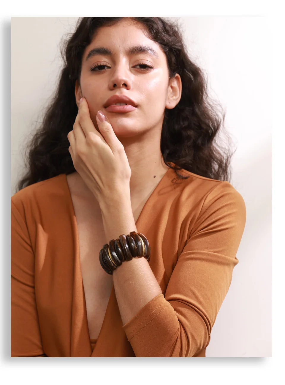 Wide Acrylic Resin Stretch Bangle – Waterproof 18K Gold Plated Bracelet | Ezra Gems